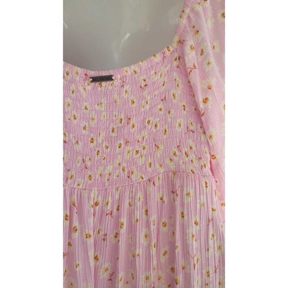 BillaBong Swept Away Midi Dress Pink Floral Puff Sleeve Smocked Cottagecore M - Picture 8 of 16